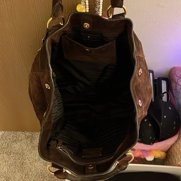 Prada suede scamosciato tote mogano - Picture 13 of 16